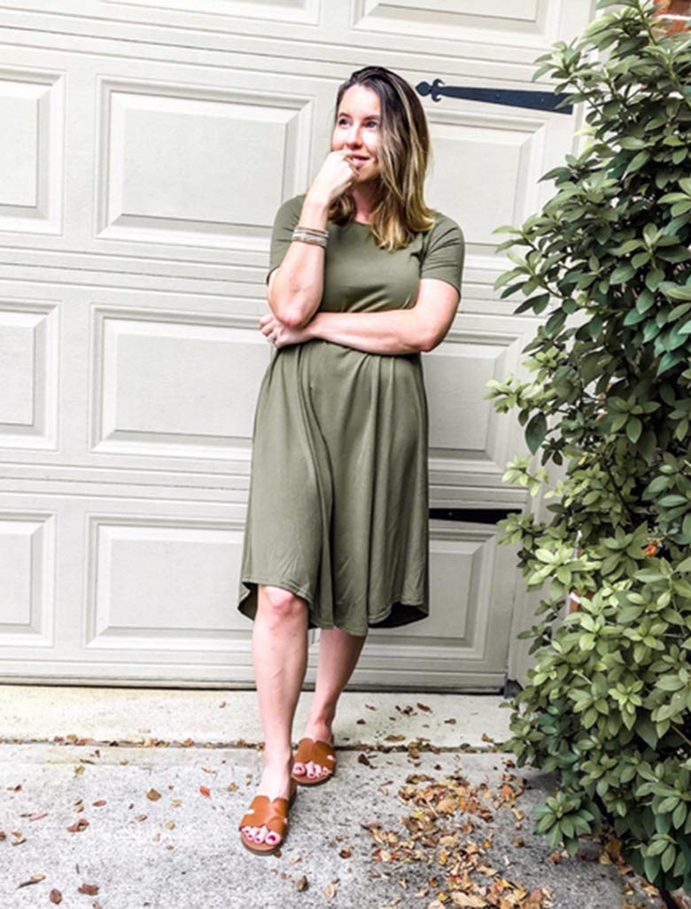 Locryz Women's Casual Plain Short Sleeve T-Shirt Loose Midi Dress XXL Army Green - Image 4